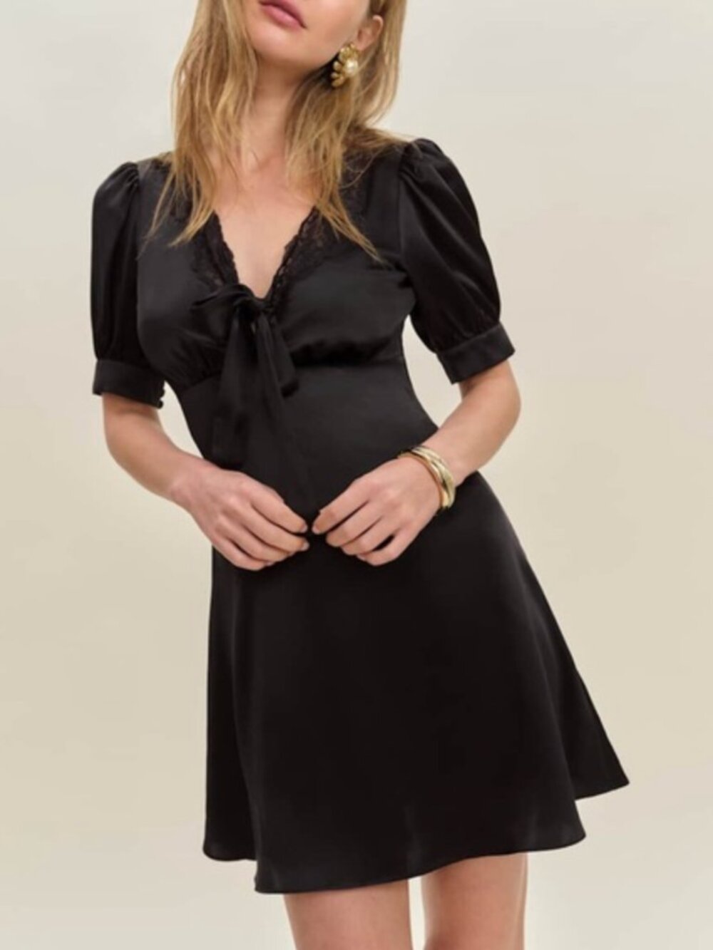 Reformation Avin Silk Dress Black